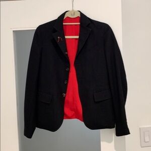 Elegant 100% Cashmere Black Blazer with Vibrant Red Lining